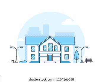 Apartment house - modern thin line design style vector illustration