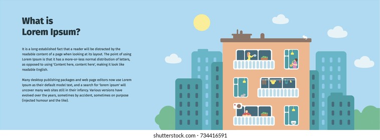 apartment house. multi-storey building. managing company flyer. management company banner. house with neighbors. multi-storey house flyer.