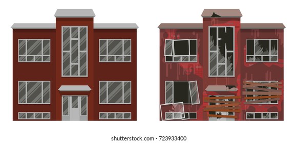 The apartment house is new and old. Vector illustration, a flat style design. Isolated on a white background.
