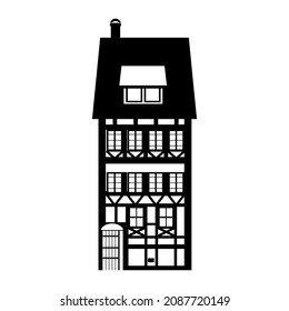 Apartment house old building Europe and America. Silhouette black white icon. Vector illustration
