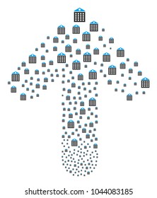 Apartment House pattern organized in the set of up direct arrow. Forward directional arrow composition made from apartment house pictograms.