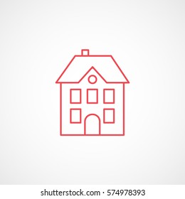 Apartment House Red Line Icon On White Background
