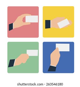 Apartment in icon design set of hands businessman with card card . Vector illustration .