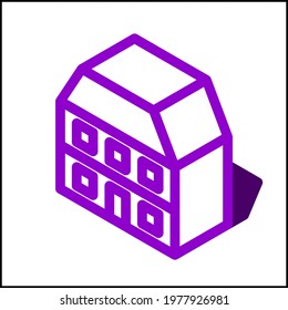 Apartment icon in isometric flat design with purple color and shape of a shadow.