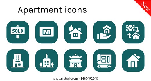apartment icon set. 10 filled apartment icons.  Simple modern icons about  - Sold, Blueprint, House, Mortgage, Skyscraper, Skyscrapper