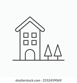 Apartamento ícone definido em estilo de linha preta.