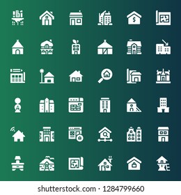 apartment icon set. Collection of 36 filled apartment icons included Tree house, Real estate, House, Blueprint, Bungalow, Bedside table, Duplex, Building, Homepage, Indoor, Buildings