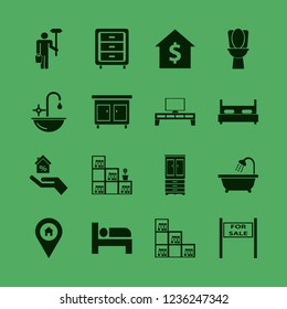 apartment icon. apartment vector icons set bed, bookcase, hand house and sale sign