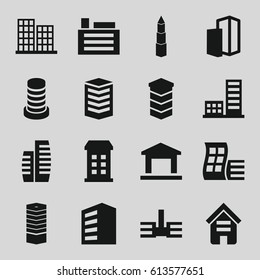Apartment icons set. set of 16 apartment filled icons such as building, modern curved building, business centre