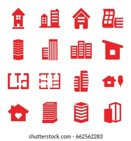 Apartment icons set. set of 16 apartment filled icons such as building, modern curved building, business centre, plan, house with heart