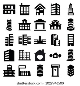 Apartment icons. set of 25 editable filled apartment icons such as business centre, building, door with heart, business center, house building, business center building