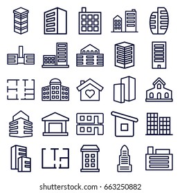 Apartment icons set. set of 25 apartment outline icons such as building, building   isolated  sign symbol, business center, house builidng, builidng, plan