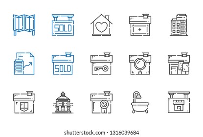 apartment icons set. Collection of apartment with real estate, bathtub, house, veranda, sold, building, room divider. Editable and scalable apartment icons.