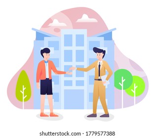 Apartment Illustration, Renting an Apartment from Landlord. This illustration can be use for website, landing page, web, app, and banner.