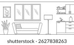 Apartment interior graphic black white sketch illustration vector 