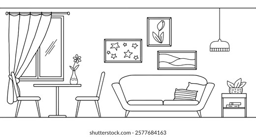 Apartment interior graphic black white sketch illustration vector 