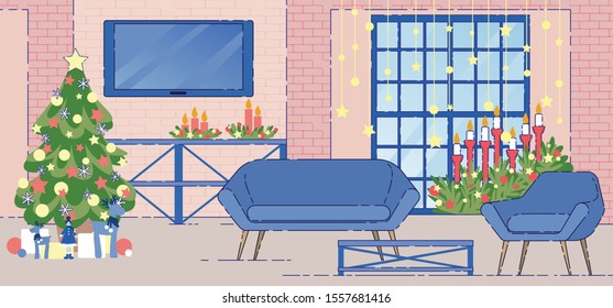 Apartment Interior Holiday Decoration Flat Vector