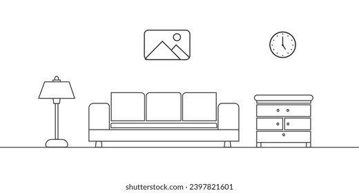 Apartment interior icon. Living room design.
Line design vector ilustration.
