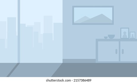 ilustración interior de apartamentos con vistas a un edificio urbano ocupado