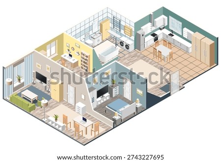 Apartment interior layout. Modern house rooms floor plan vector isometric illustration