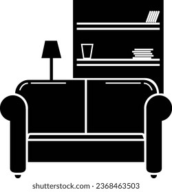 Apartment interior pixel perfect  icon. Living room furniture. Cosy home. Couch, sofa. customizable illustration. Contour symbol. Vector isolated outline drawing. Editable stroke