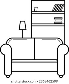 Apartment interior pixel perfect linear icon. Living room furniture. Cosy home. Couch, sofa. Thin line customizable illustration. Contour symbol. Vector isolated outline drawing. Editable stroke