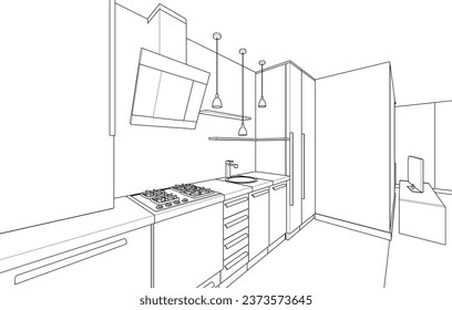 Apartment interior vector architectural 3d drawing