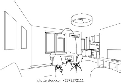 Dibujo arquitectónico vectorial interior de apartamentos