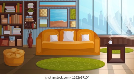 Apartment interior vector illustration. City penthouse in flat style.