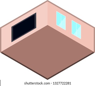 Apartment in isometric with two windows and a plasma TV. Vector isometric 3d illustration