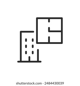 Apartment layout in multi-story building, linear style icon. Choosing an apartment. Editable stroke width