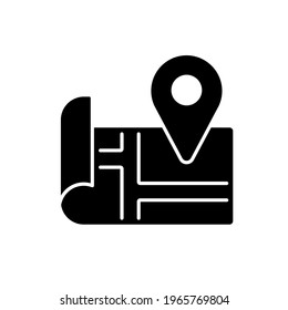 Apartment location map glyph icon. Real estate. Black silhouette symbol. Vector isolated illustration