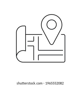 Apartment location map linear icon. Real estate. Thin line customizable illustration. Contour symbol. Vector isolated outline drawing. Editable stroke