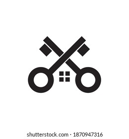 Apartment logo design incorporated with crossed key with building and home icon template