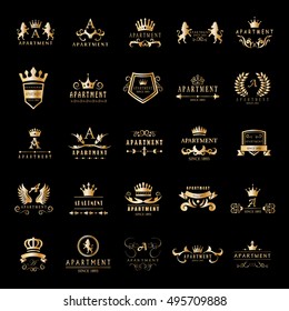 Apartment Logo Set - Isolated On A Black Background - Vector Illustration, Graphic Design. For Web,Websites,Print,Presentation Templates,Mobile Applications And Promotional Materials