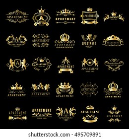 Apartment Logo Set - Isolated On A Black Background - Vector Illustration, Graphic Design. For Web,Websites,Print,Presentation Templates,Mobile Applications And Promotional Materials