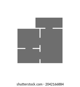 Apartment map, house project, floor plan grey icon.