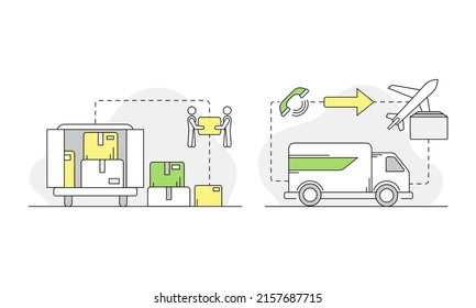 Apartment move set. Relocation, delivery service, logistics company vector illustration