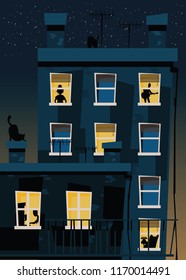 apartment at night vector illustration 