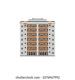 Apartment Or Office Building House, Mall Exterior Icon. City Modern Architecture, Dormitory Area Object. Dwelling House, Residental Building. Cityscape Design Element. Vector Flat Illustration