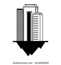 apartment and office buildings urban landscape over terrain vector illustration design