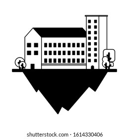 apartment and office buildings urban landscape over terrain vector illustration design