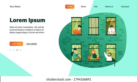 Apartment open windows and neighbors. Leisure, routine, wall flat vector illustration. Lifestyle and neighborhood concept for banner, website design or landing web page