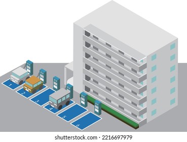 Apartment With Parking Lot With Isometric EV Charging Spot