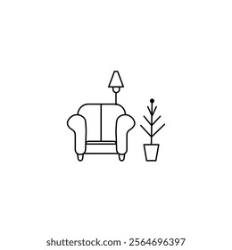 Apartment pixel interior perfect linear icons. Living room furniture. Cozy home. Sofa, couch. Thin line customized illustration. Contour symbols. Vector