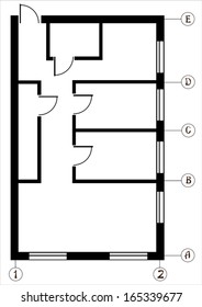 apartment plan drawing isolated on a white background