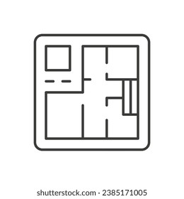 Apartment plan house architecture infrastructure real estate pictogram top view thin line art icon vector illustration. Interior blueprint design outline project room bathroom kitchen drafting layout