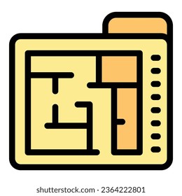 Apartment plan icon outline vector. Hotel facility. Modern bed color flat