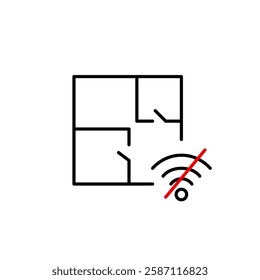 Apartment plan and no wi-fi symbol. Disconnected smart home automation, offline, no internet. Pixel perfect, editable stroke vector icon