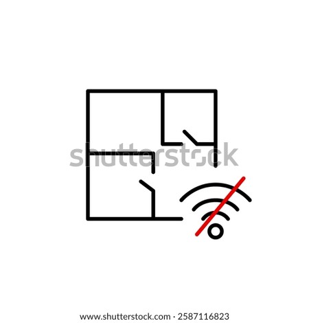 Apartment plan and no wi-fi symbol. Disconnected smart home automation, offline, no internet. Pixel perfect, editable stroke vector icon